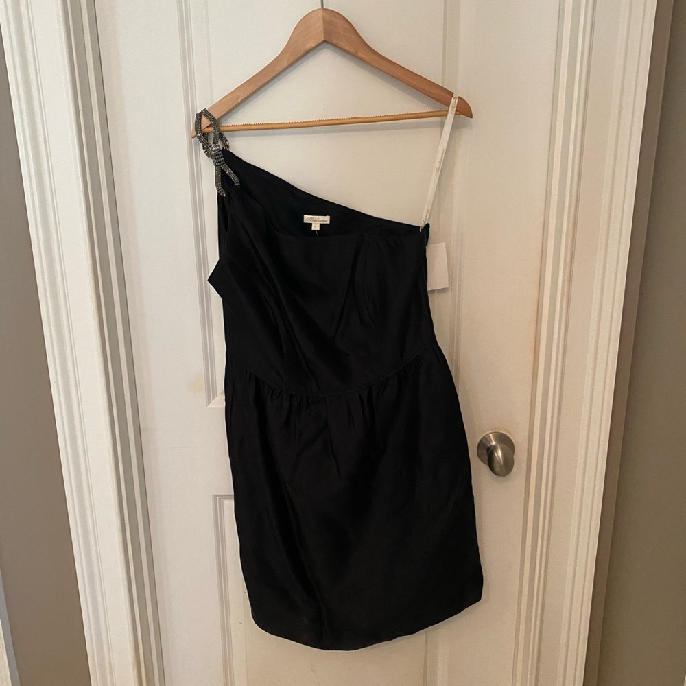 Shoshanna Black One Shoulder Rhinestone Strap Dress